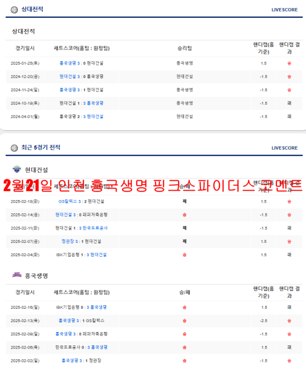 2월21일 인천 흥국생명 핑크스파이더스 코멘트