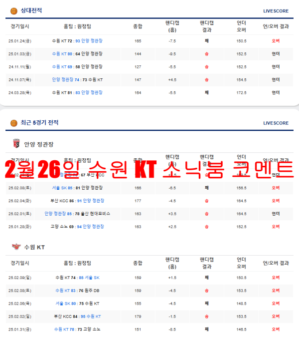 2월26일 수원 KT 소닉붐 코멘트