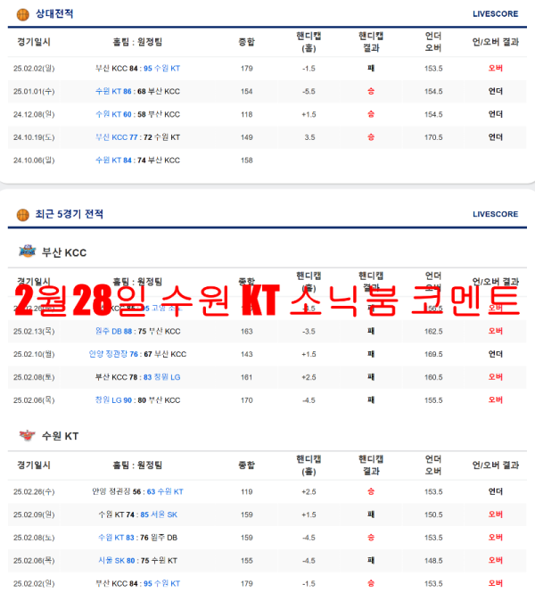 2월28일 수원 KT 소닉붐 코멘트